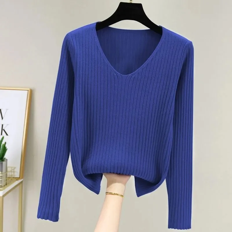 Women Sweater V-neck Spring Autumn Knitwear Long Sleeve Warm Sweater Pullovers Basic Jumper Knitted Bottoming Shirt  Pull Female