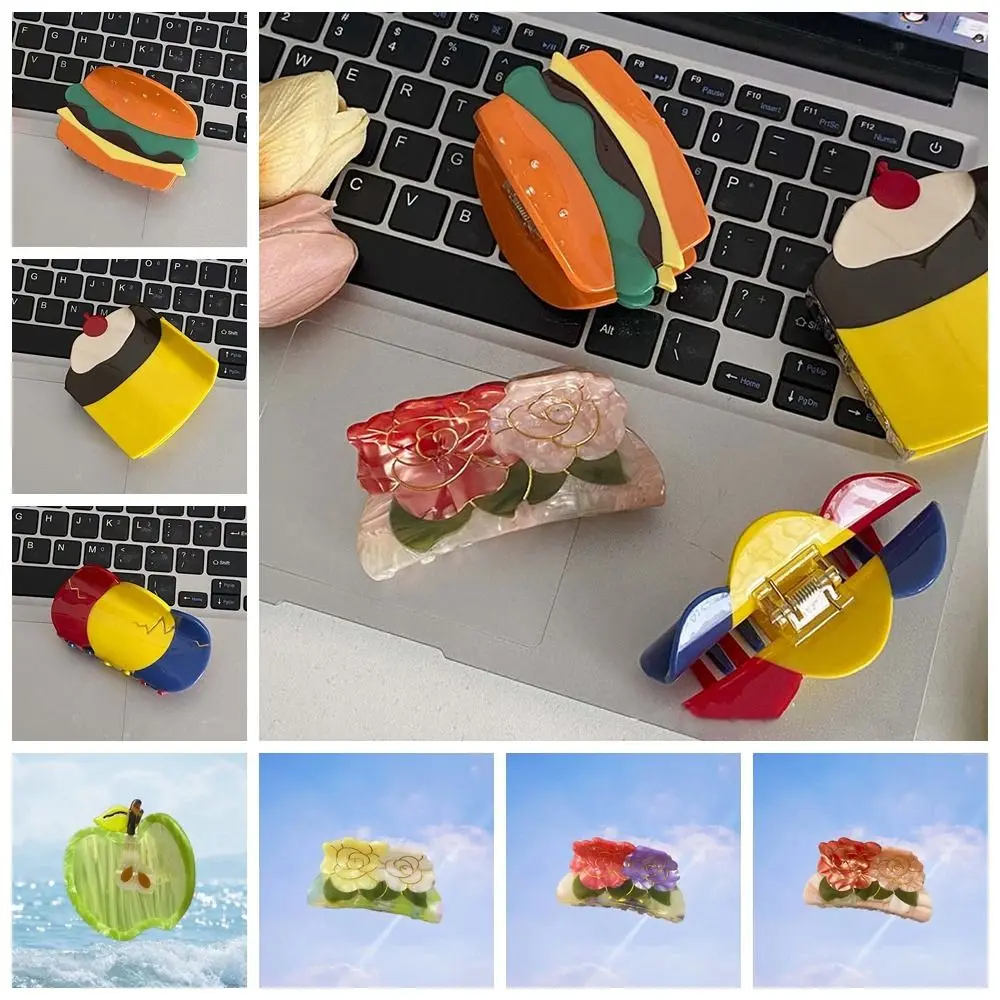 Creative Fruits Acetic Acid Hair Claw Acetate Cake Flower Hair Clip Headdress All-match Fruits Shark Clip Daily