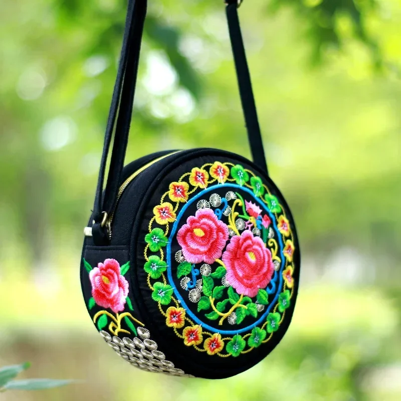 Lady Cell Phone Bag Crossbody Shoulder Wallet Purse Handbag Pouch Ethnic Style Embroidered Bag Flip Canvas Bag Retro Small Bolsa