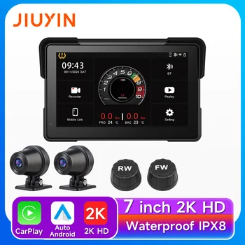 Lettore multimediale per moto da 7 pollici Videoregistratore HD 2K wireless CarPlay Android Navigazione GPS automatica Schermo impermeabile IPX8 BT