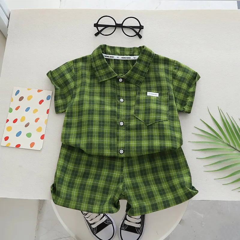 New Summer Baby Clothes Suit Children Boys Plaid Shirt Shorts 2Pcs/Sets Infant Clothing Toddler Casual Costume Kids Tracksuits