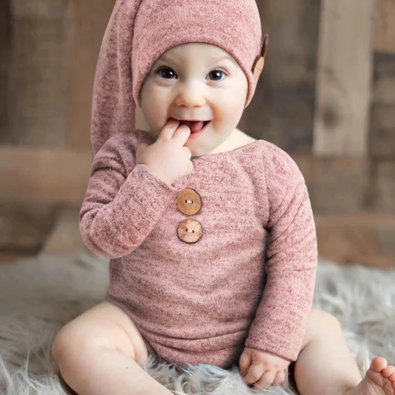 100 Days Newborn Full Moon Baby Photography Clothing Boys Girls Props Button Bodysuits+hat Infants Photo Shooting Gift 2pcs/sets