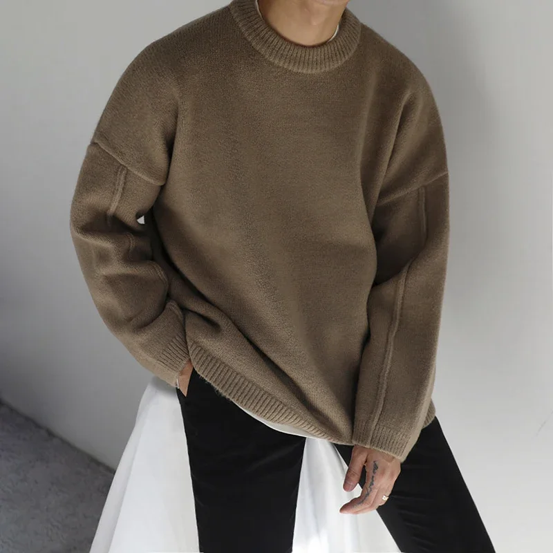 

Men 2023 Autumn Solid Long Sleeve Sweater Male Korean Fashion Casual Loose Pullovers Men's O-Neck Warm Knitted Sweaters Top