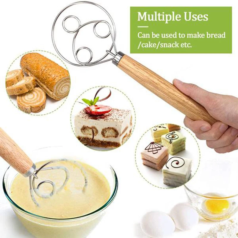 3 Pack Danish Dough Whisk Bread Mixer,Dutch Whisk With Dough Scraper For Bread,Pastry Or Pizza Dough,Sourdough Bread,Etc