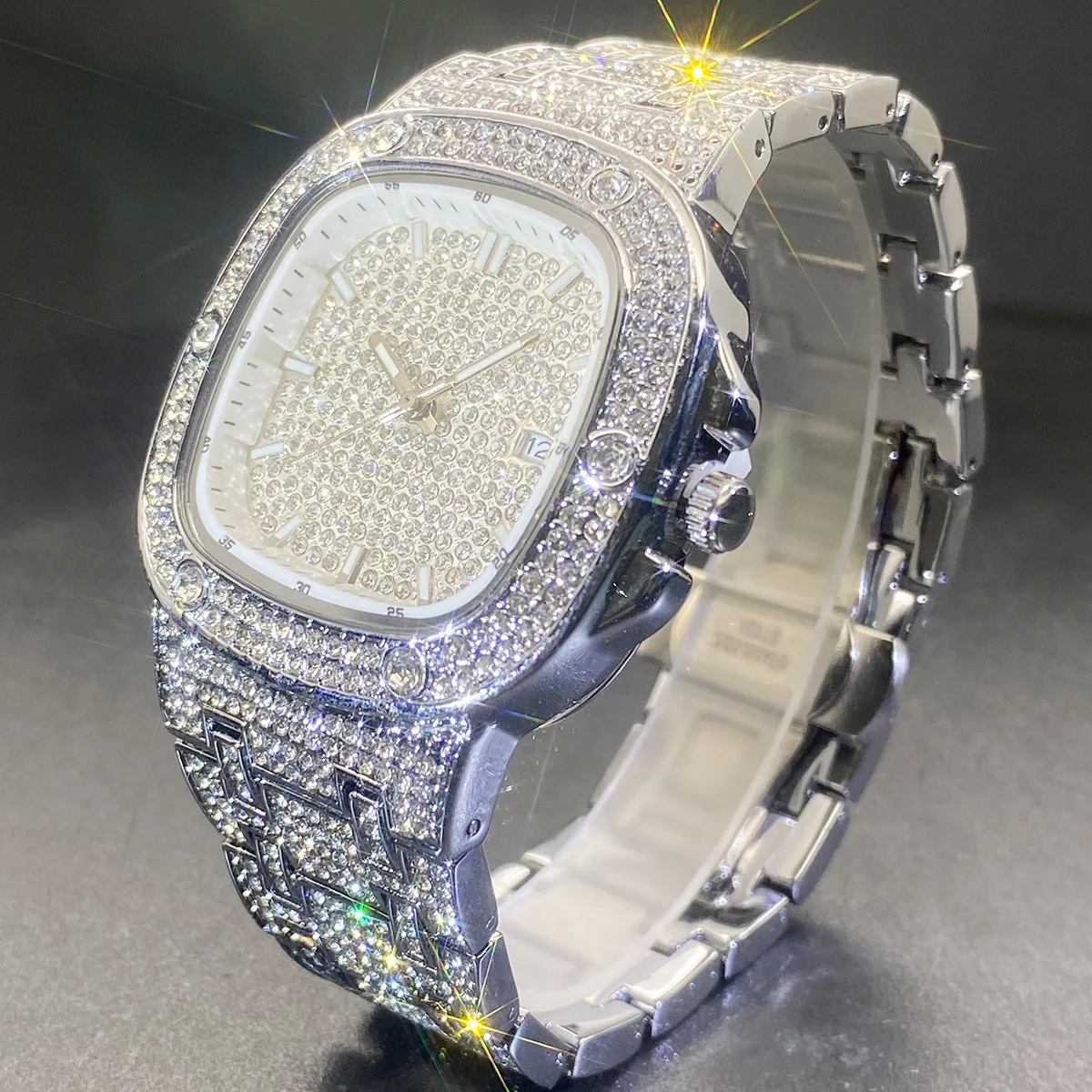 Square Wrist Watch for Men Women Shiny Full Stone Couple Quartz Watches Fashion Jewelry Classical Watch Clock Gold Silver Color