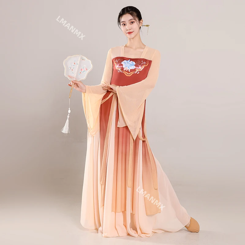 

Classical Dance Costume Women Chinese Dance Practice Clothes Fluttering Long Sarong Costume Stage DanceWear Performance