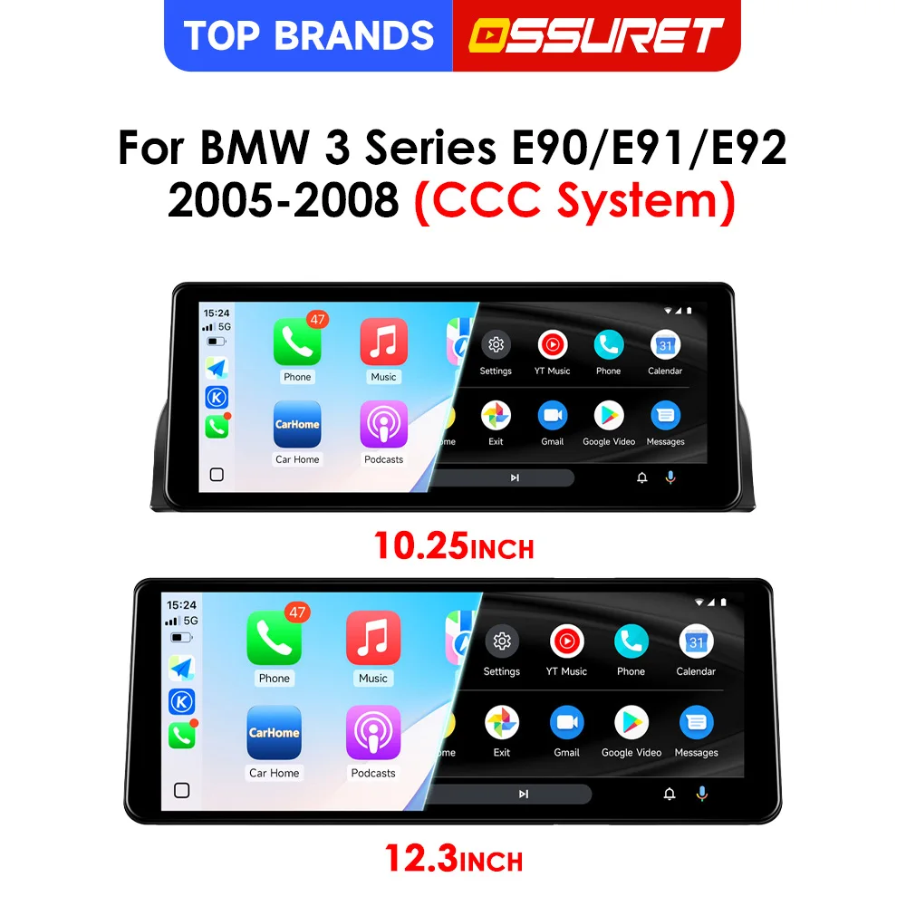 OSSURET Schneller Versand 10,25'' 12,3'' Carplay Plug&Play Autoradio für BMW 3er E90/E91/E92 2005-2008 CCC-System Autoradio Intelligentes Touchscreen-Audio-Radio Bluetooth Android Auto Mirror Link