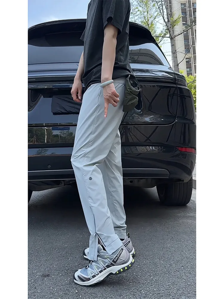 Slim Fit Ice Silk Quick Dry Straight Leg Thin Workwear Style Outdoor Mountain Climbing Trousers for Men Casual Straight Leg P...
