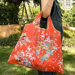 Foldable Shopping Bag Reusable Travel Grocery Bag Eco-Friendly Multifunctional Printed Shopping Bag Supermarket Tote Bag Summer