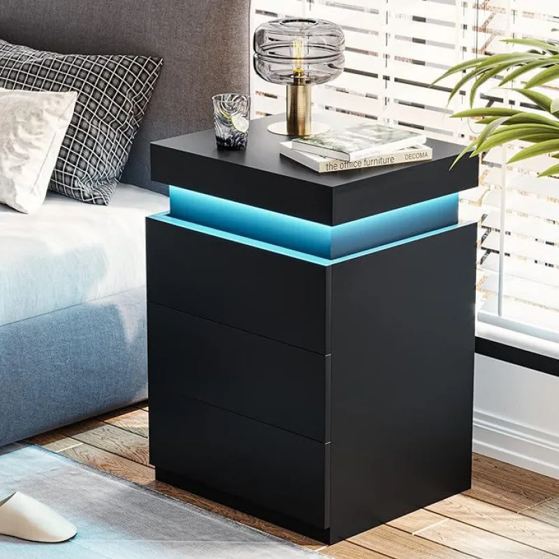 Intelligent induction bedside table Modern simple multi-function light strip storage cabinet Multi-layer rechargeable