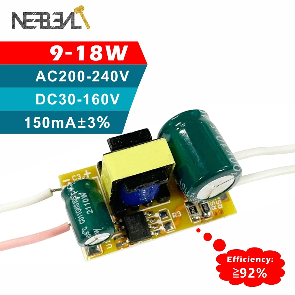 9-18W LED Lamp Driver Light Transformer Output:DC30-160V 150mA Input AC200-240V Power Supply Adapter