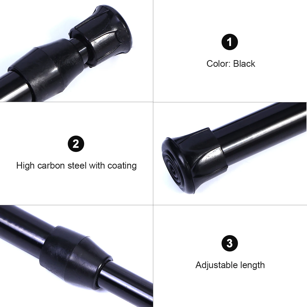 

Telescopic Shower Curtain Rod Tension Pole Extendable Wardrobe Clothes Drying Black Office Home Hospital School Rustproof