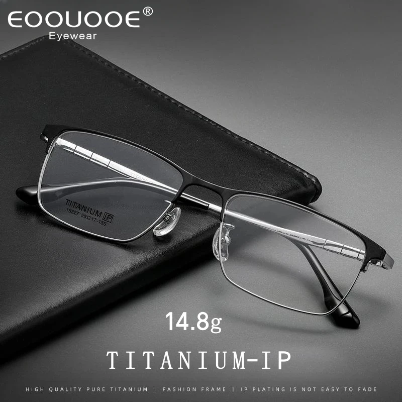 

EOOUOOE Fashion Luxury Eyewear Retro Square Pure Titanium Ultra Light Design Eyeglasses Prescription Glasses Frame for Men