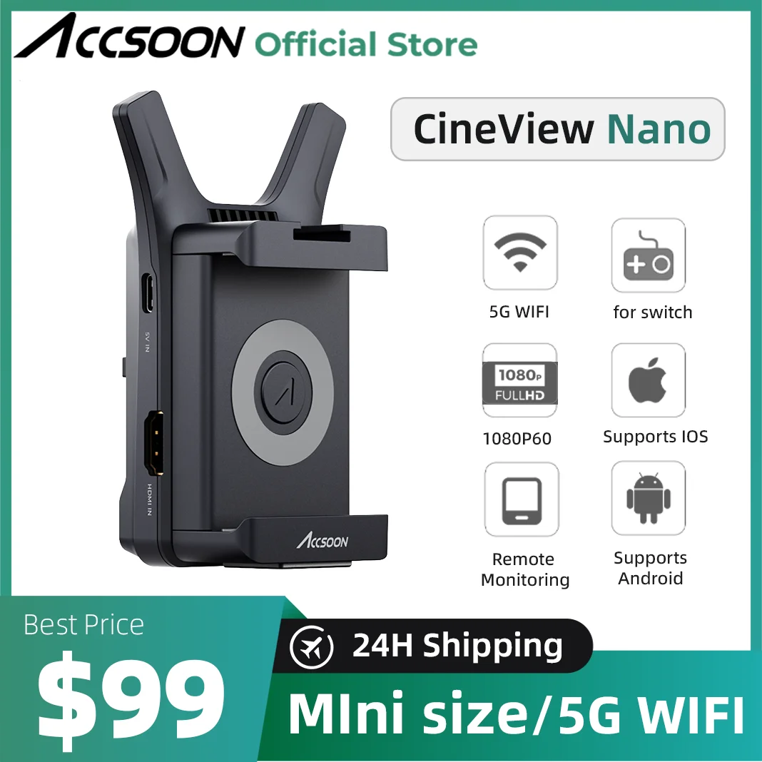 Cineview Nano Accsoon HDMI 150M Range Wireless Video Transmitter 60ms Latency 5GHz Wifi for Android IOS Devices DSLR/RS2 Camera