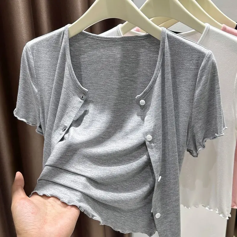 Cárdigan de manga corta de Modal de talla grande, ropa de protección solar para mujer, chal fino de verano de talla grande para mujer