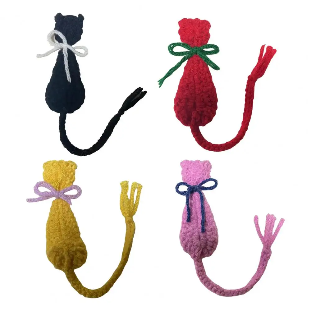 Cat Gift Crocheted Bookmark with Bow Tie Decoration Knitting Cat Book Page Holder Set for School Office Home