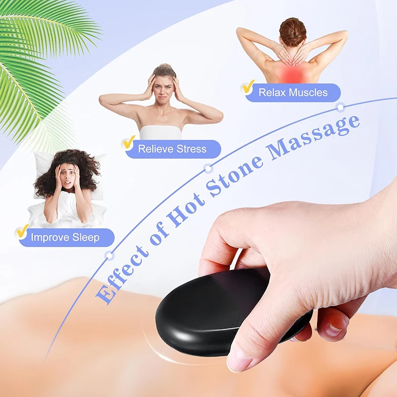 16PCS Hot Stone Therapy Massage Stone Electric Stone Massage Set with Heating Bag Basalt Hot Stone for Hydrotherapy Warm Therapy