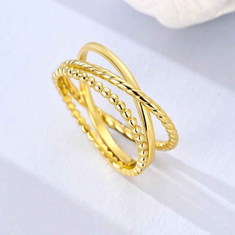 

Original 925 Sterling Silver Golden Twist Cross Wide Ring For Women Girls Jewelry Birthday Anniversary Gifts
