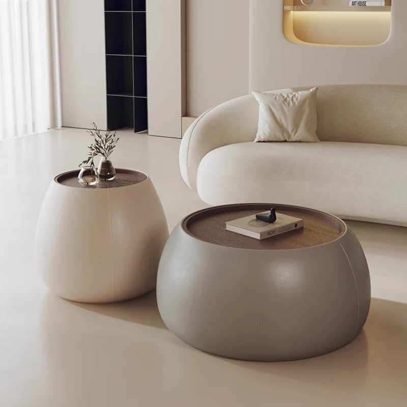 

Minimalist Modern Round Coffee Table Living Room Cream Wind Luxury Furniture For Tea Table 60cm 80cm box combination mall