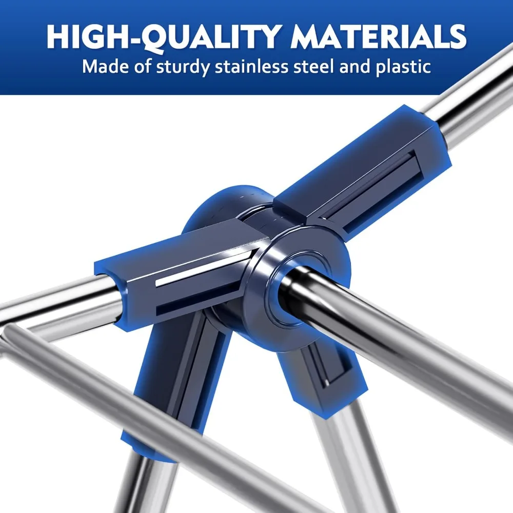 رف تجفيف الملابس قابل للطي بارتفاع قابل للتعديل من الفولاذ المقاوم للصدأ للغسيل