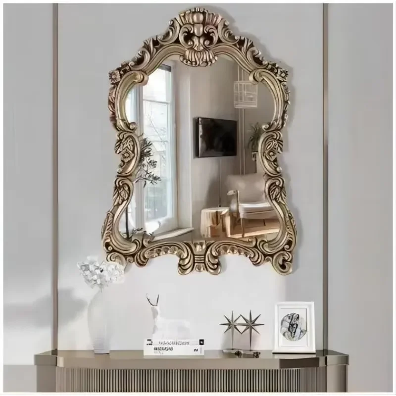 Modern Resin Wall Mirror with Glass Frame for Bathroom Bedroom Decor New Home Furnishing Elegant Round Hanging Decoration Art