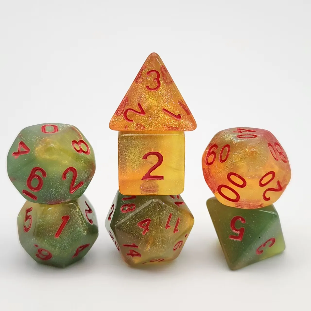 

7pcs acrylic tri color sci-fi polyhedral dice set, suitable for action games, DND and maze, chessboard accessories Easter Gifts