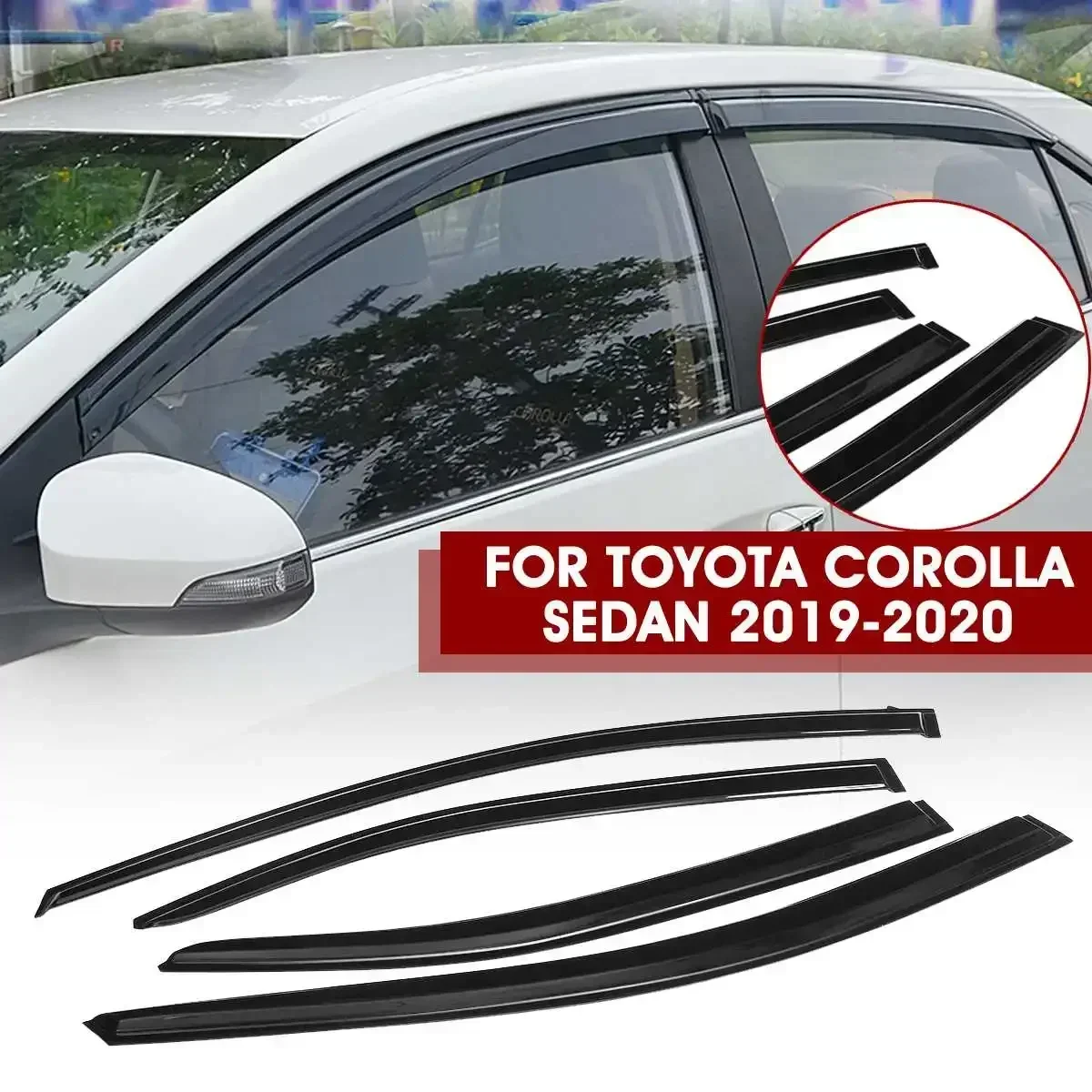 For Toyota Corolla Sedan 2019 2020 Black Window Deflector Visor Rain Sun Guard Vent Shade Window Visor Wind Shield Awnings Guard