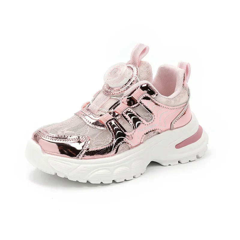 Kids Girls\' Shoes Summer Tenis Children Girl Sneakers Breathable Mesh Lightweiht Sole Pink Silver