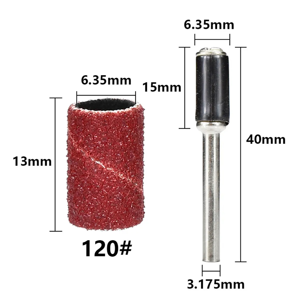 Rotary Tools 102pcs 120# Sanding Bands Set With 6.35mm Mandrels Nail Electric Drill Machine Grinding Sand Ring Bit