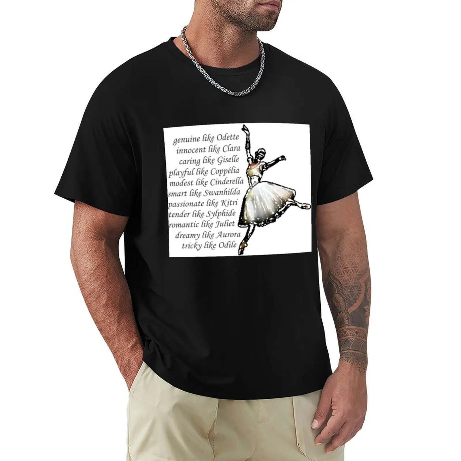 Camiseta de bailarina con personajes famosos del ballet, talla grande, sencilla.