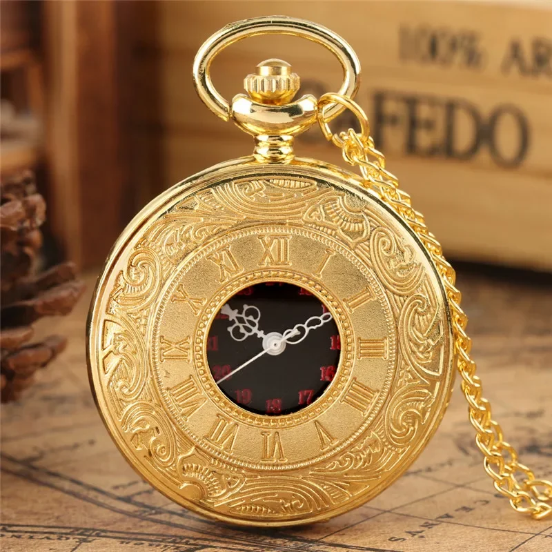 Antique Engraved Roman Number Cover Men Women Quartz Analog Pocket Watch with Necklace Pendant Chain Collectable Clock reloj