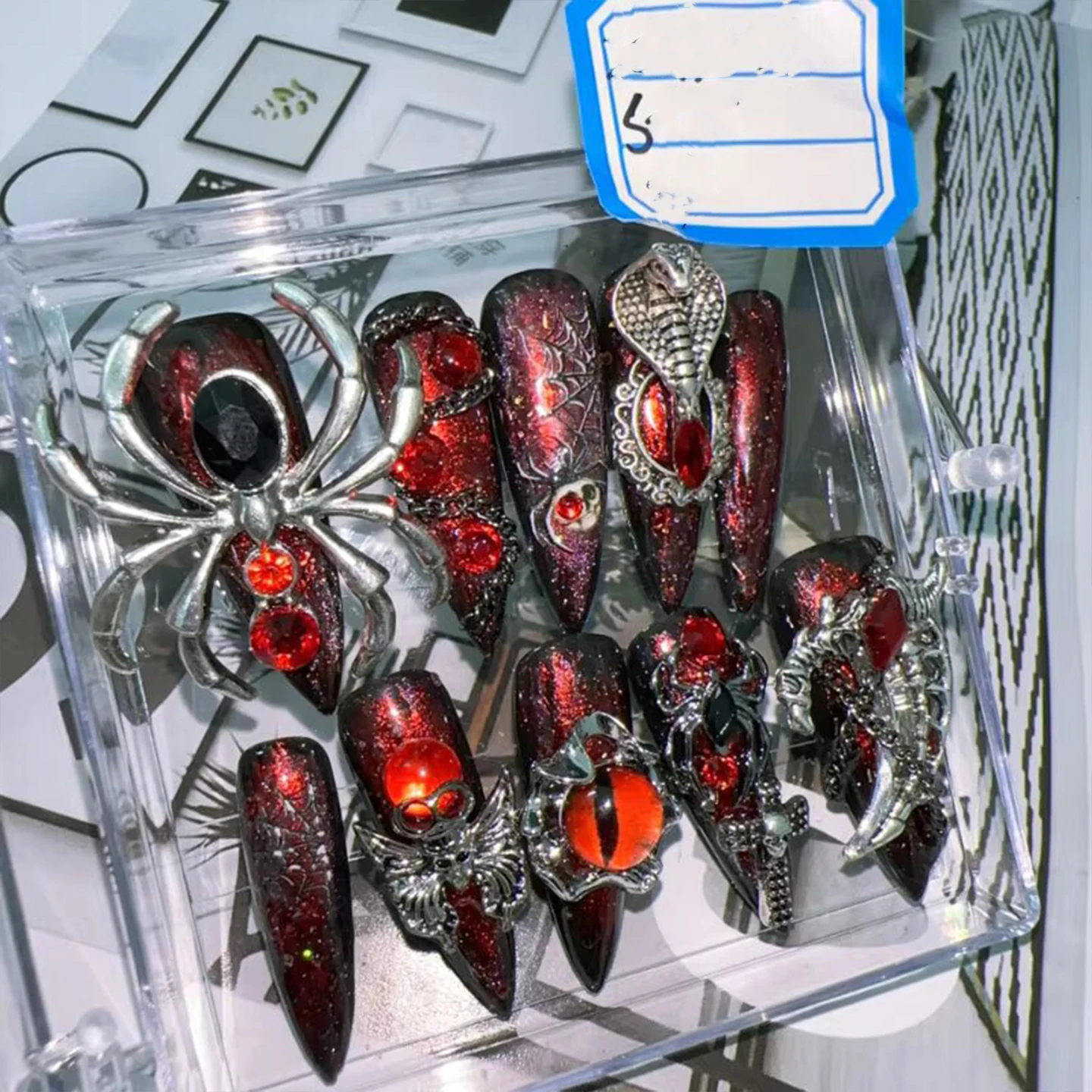 10/11Pcs High Quality Handmade Press on Nails Heavy Industry Pure Hand Drawn Purple Emperor Dragon Exaggerated Super Cool
