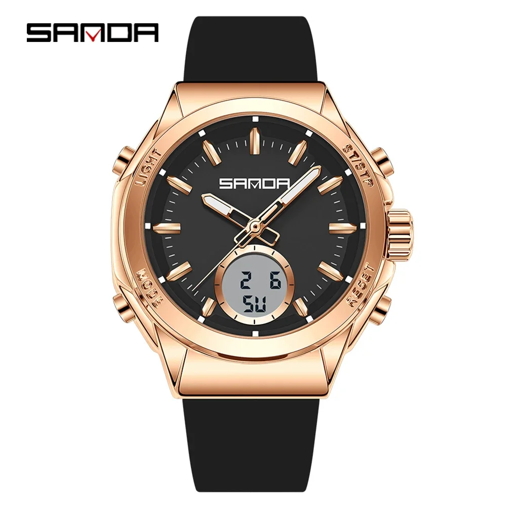 ساعة SANDA SD9103 الإلكترونية النسائية مع شاشة مزدوجة رياضية متعددة الوظائف مقاومة للماء وإضاءة ليلية