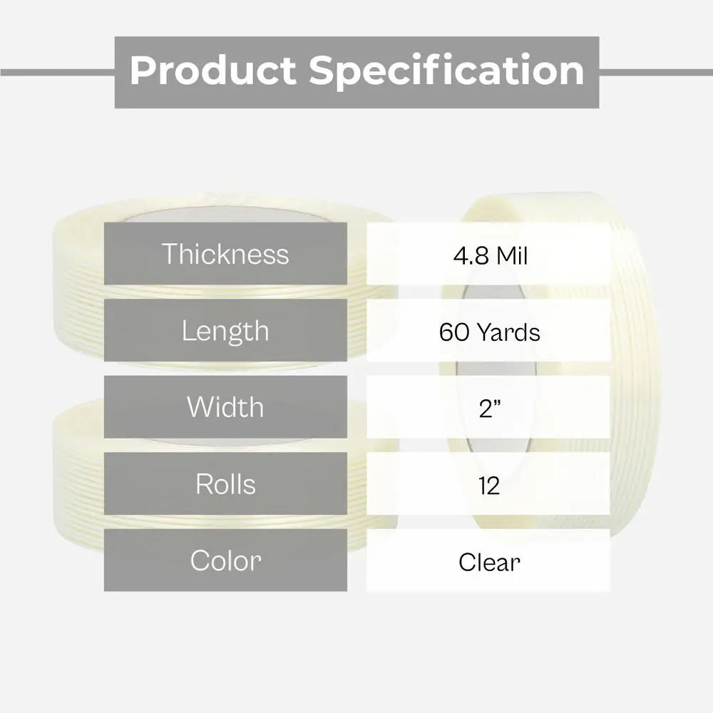 أشرطة خيوط صناعية من الدرجة 12 لفة 4.8 ميل شريط من الألياف الزجاجية 2 بوصة × 60 ياردة