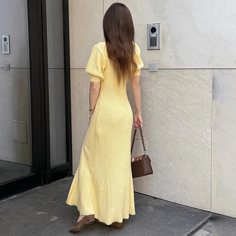 Tornova Fashion Cardigan Long Knitted Dress For Women Puff Sleeve Retro Fashion Sweater Dress 2025 Summer Sexy Vacation Dress image 2