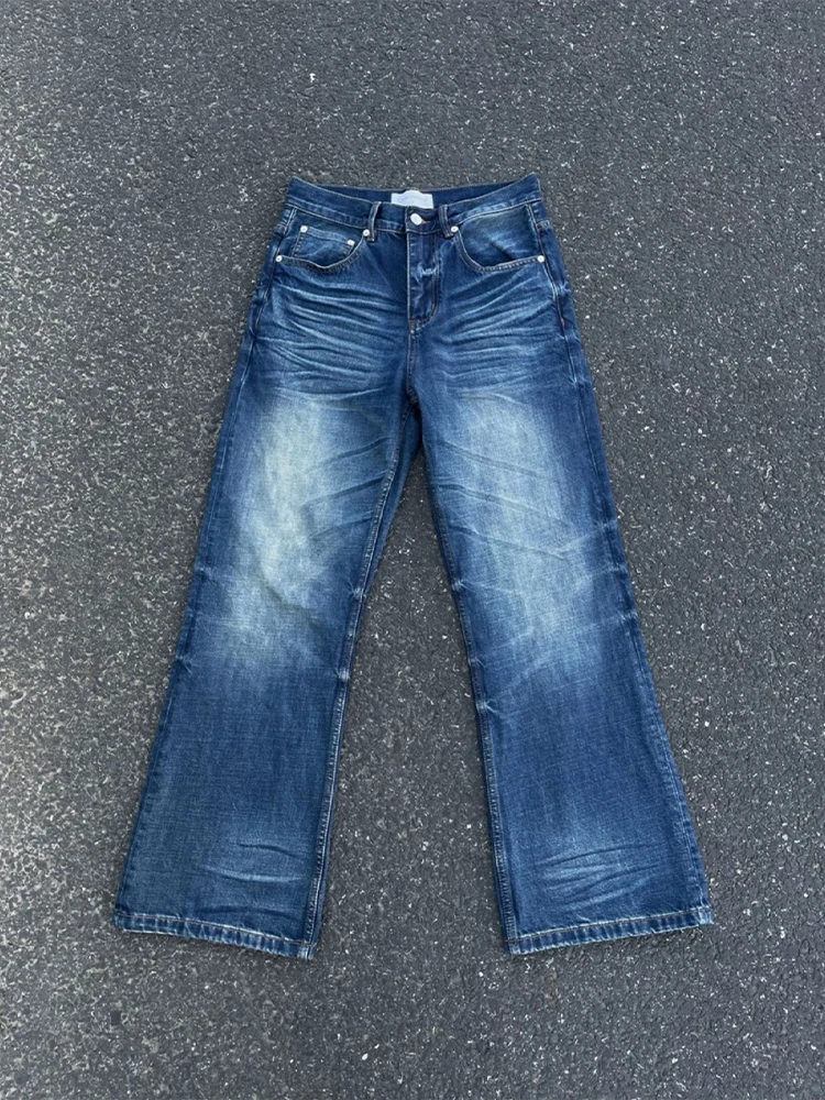 

Blue Waed Vintage Jeans Men's Summer American Sle High Waist Straight Leg Micro Flare Pants Cleanfit Youth Trend