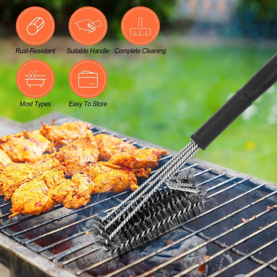 

BBQ Grill Cleaning Brush Stainless Steel Barbecue Cleaner with 18in Suitable Handle