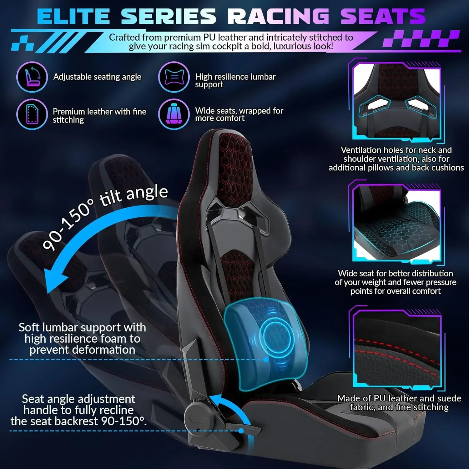 Racing Simulator Cockpit: Elite Series Rennsitz, verstellbare Radhalterung, passend für Logitech/Fanatec (keine Rad/Pedale/Shifter)