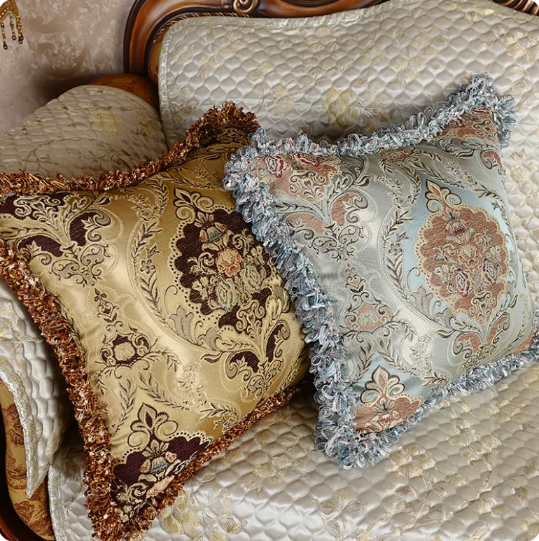 European Luxury Jacquard Cushion Cover Tassel Fringes Pillowcase Waist Pillow Cover Sofa Decor