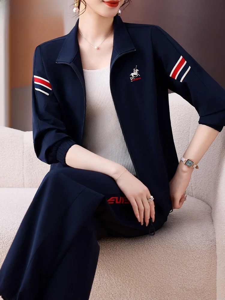 

Chic Spring Outfit Set for 40-49 Year Old Women Casual Loose Fit Sportswear Nylon Spandex Zipper Ne Two Piece Ensemble