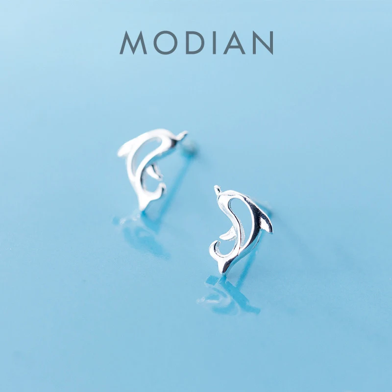 

Modian Genuine 925 Sterling Silver Cute Tiny Dolphin Stud Earrings for Women Girl Hollow Design Sterling Silver Jewelry Brincos
