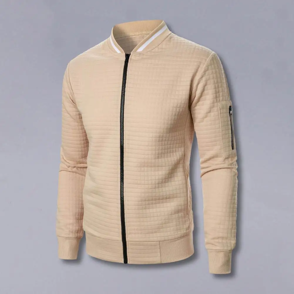 Nuevo abrigo con capucha y cuello levantado con cremallera para hombre, cárdigan informal a cuadros con capucha