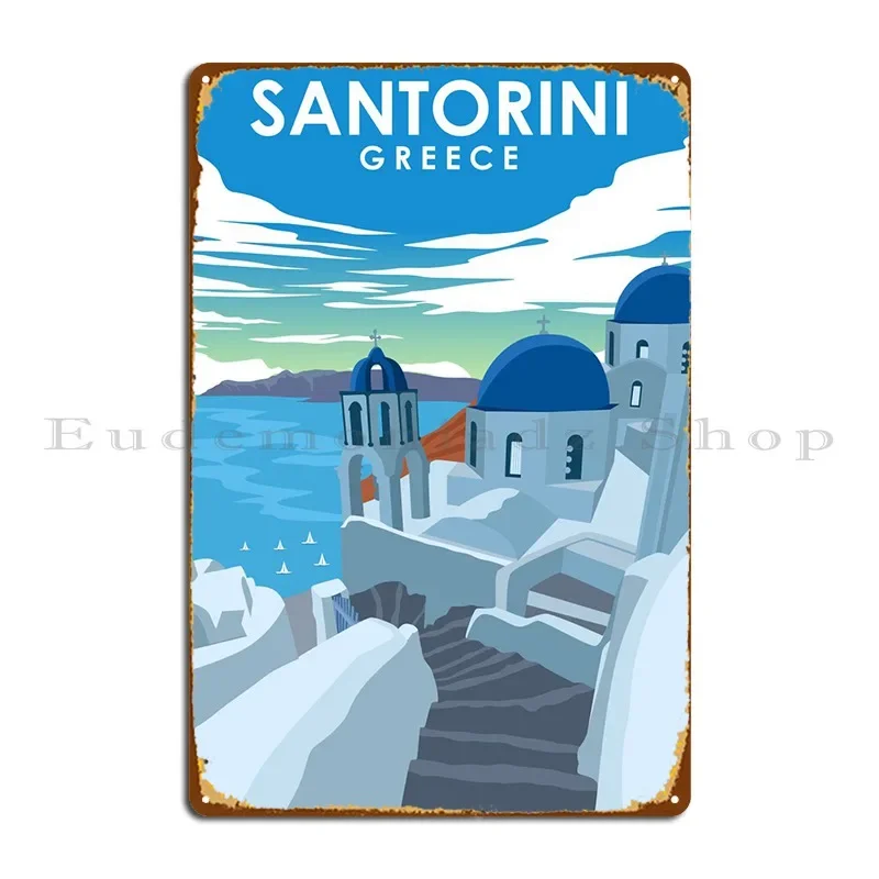 Santorini Greece Travel Metal Sign Cinema Sign Plaques Living Room Customized Santorini City Tin Sign Poster