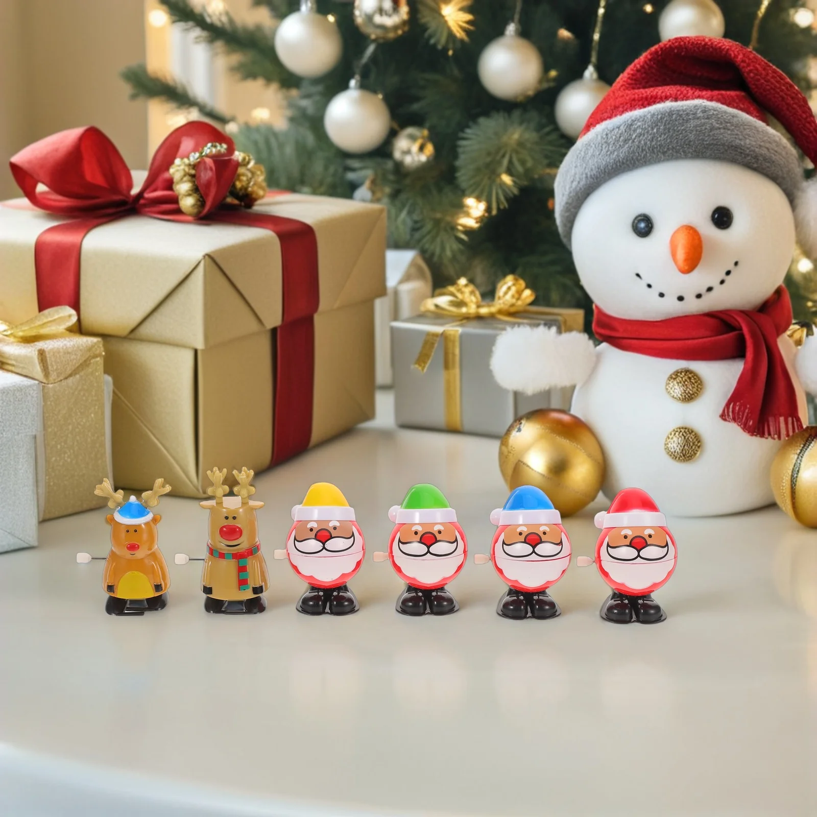 6 pçs natal acabar rena andando figuras de relógio favores festa novidade portátil crianças decoração do feriado