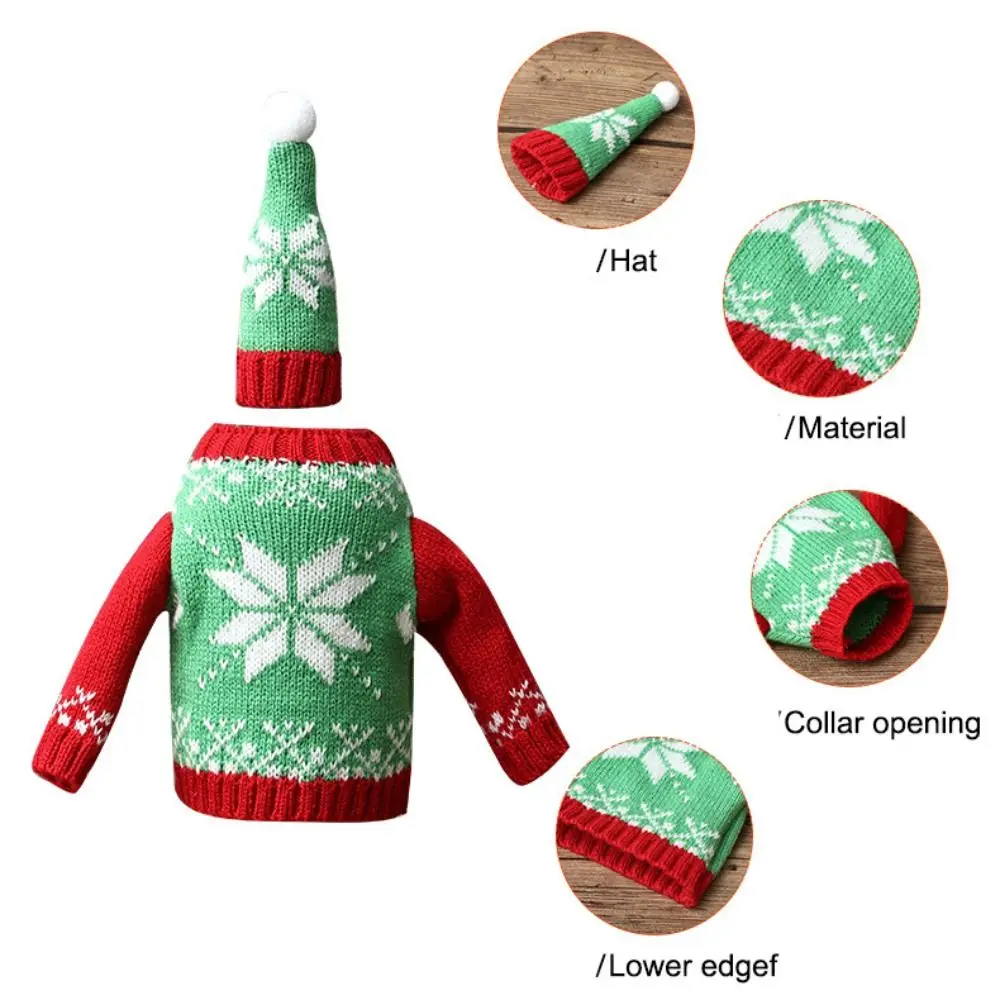 Elk Wine Bottle Cover Reusable Cover with Mini Santa Hat Christmas Knitted Bottle Cover Reindeer Snowman Beer Bottle Cover