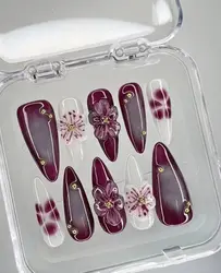 3D Burgundy Advanced Atmosphere Three-dimensional Pinching Flower Gradual Change Nail Art Pure Desire To Wear Nail Ankola Red