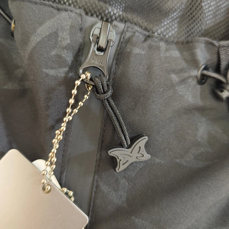 Schwarze Kapuzenjacke mit Schmetterlingsdruck, durchgehender Reißverschluss, Windbreaker für Herren, übergroßer Outdoor-Windbreaker, Streetwear, lässige Oberbekleidung mit Reißverschluss. – Detail 5