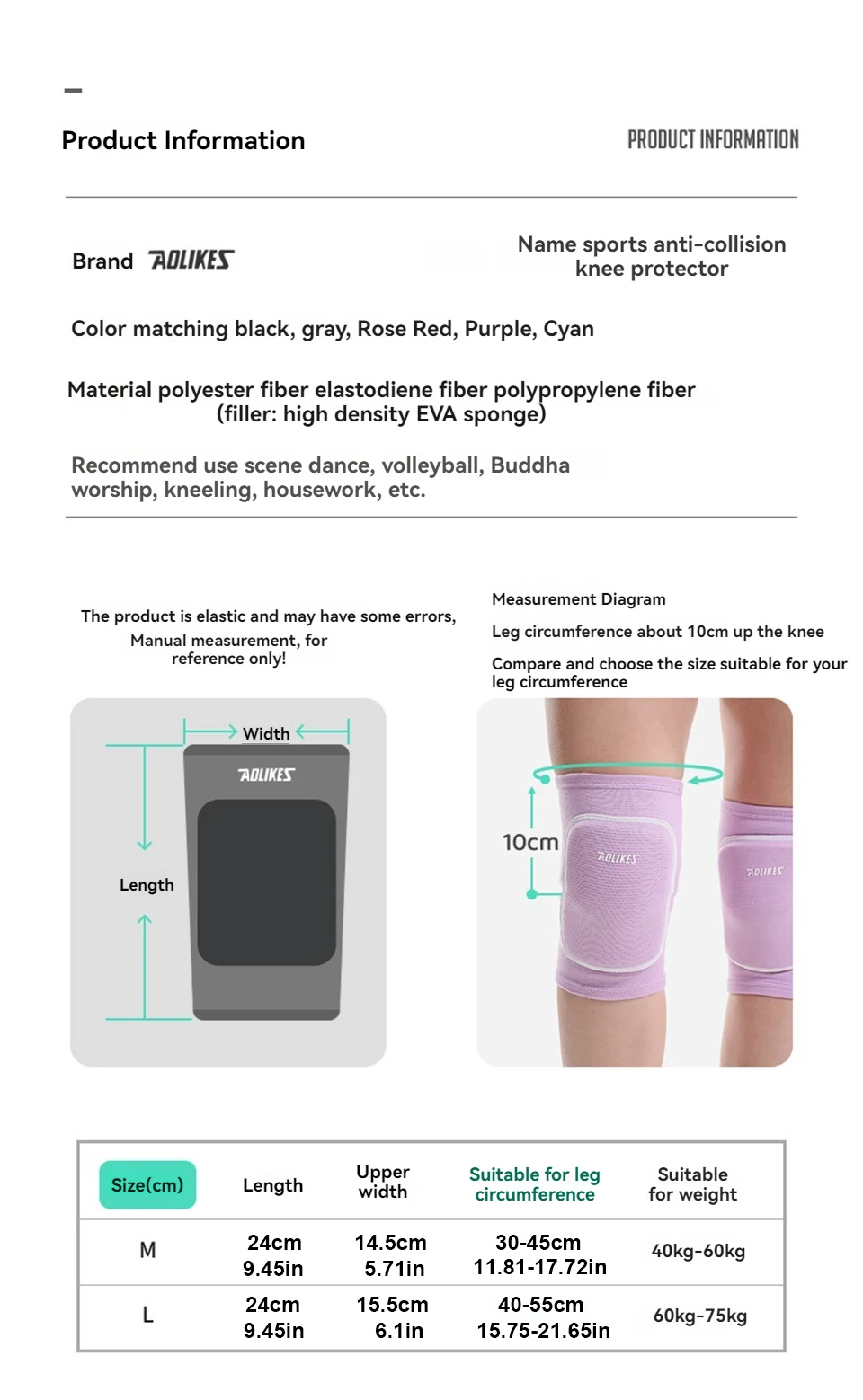 AOLIKES Volleyball-Knieschützer, Knieschützer für Damen, Herren, Kniebandage für Basketball, Volleyball, Fußball, Tanz, Yoga, Tennis, Laufen – Detail 11