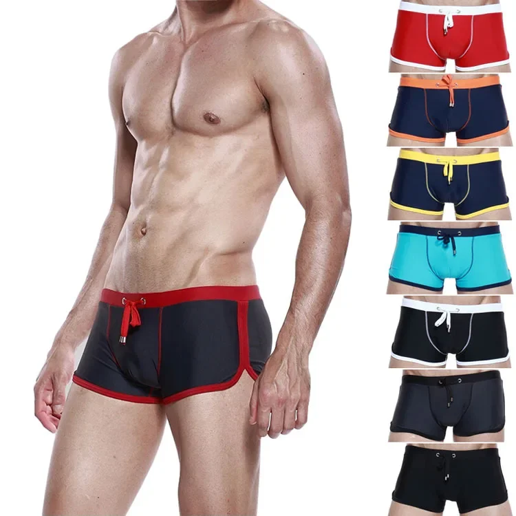 men\'s Swim trunks sexy male swimwear men solid color swimsuit S-XL mens low rise swimming boxers male sunga bikini