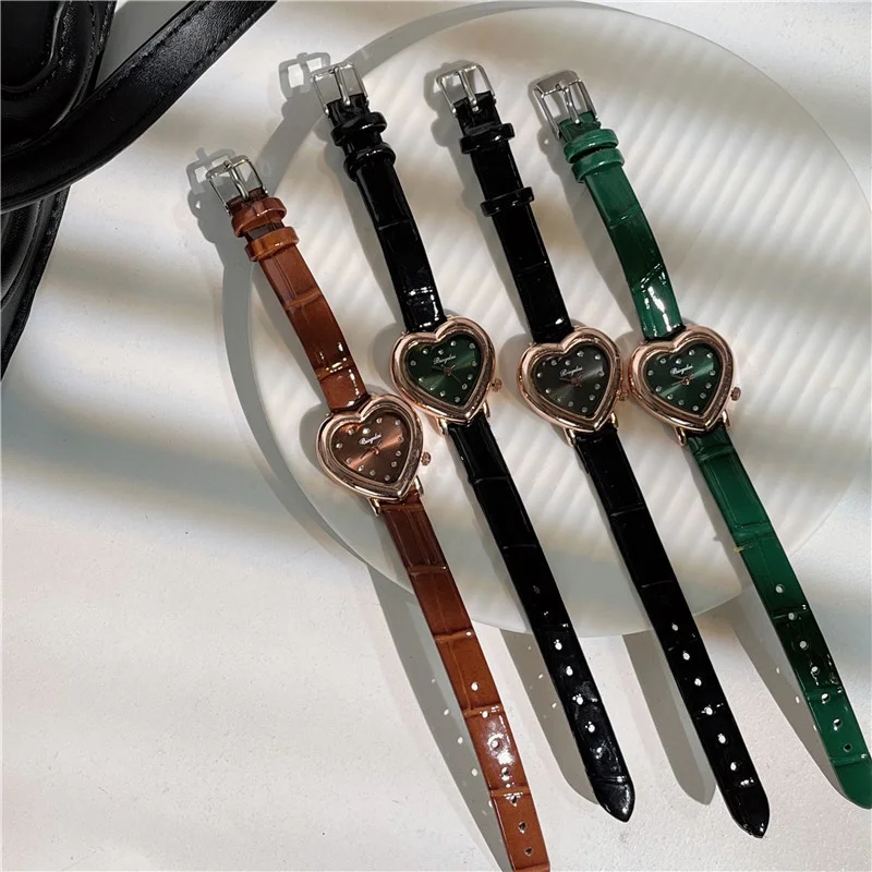 Women Multicolored Heart Shaped Dial Watch Luxury High-end Diamond Quartz Watches